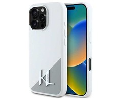 Karl Lagerfeld Silikoninis šešėlinis metalinis pradinis MagSafe Apple iPhone 16 Pro dėklas - Baltas