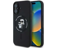 Apple iPhone 16 Plus Karl Lagerfeld Silicone Karl&Choupette Ring MagSafe (KLHMP16MSCMKCRHK) dėklas telefonui juodos spalvos