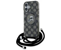 Karl Lagerfeld KLHMP16SHCKCKLCK Apple iPhone 16 6.1″ juodos spalvos kietas dėklas IML Crossbody Monogram Karl & & Chou