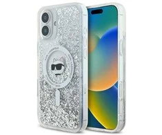 Karl Lagerfeld Liquid Glitter Choupette Head MagSafe Apple iPhone 16 - dėklas telefonui skaidrus