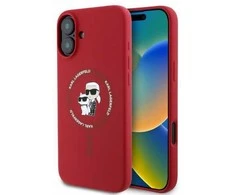 Karl Lagerfeld dėklas skirtas Apple iPhone 16, suderinamas su MagSafe KLHMP16SSCMKCRHR (silikono KC korpuso žiedas), raudonas