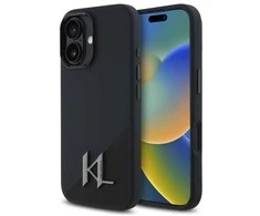 Karl Lagerfeld KLHMP16SSCMKMPCK Apple iPhone 16 6.1" dėklas telefonui juodos spalvos Silikoninis Shadow Metal Initial MagSafe