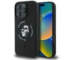 Karl Lagerfeld Liquid Silicone Karl and Choupette MagSafe dėklas skirtas Apple iPhone 16 Pro Max juodos spalvos