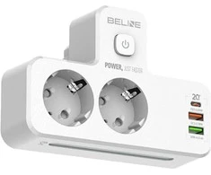 Beline maitinimo lizdas su LED apšvietimu 2xUSB-A/USB-C/2xAC baltos spalvos