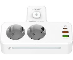 Beline maitinimo lizdas su LED apšvietimu 2xUSB-A/USB-C/2xAC baltos spalvos