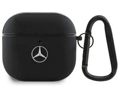 Mercedes Benz MEA4CSLBK AirPods 4 ausinių dėklas juodos spalvos Leather Metal Logo