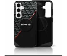 Mercedes AMG Double Layer Rhombs MagSafe Samsung Galaxy S25 dėklas telefonui juodos ir raudonos spalvos