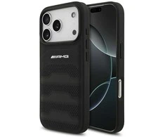 Mercedes Dėklas AMG Leather Debossed Lines Logo skirtas Apple iPhone 17 Pro juodos spalvos