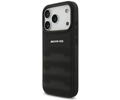 Dėklas Mercedes AMG Leather Debossed Lines Logo case for iPhone 18 Pro / 17 Pro - juodas