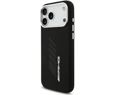 Mercedes AMG silikoninis didelis rombų rašto dėklas su MagSafe, skirtas iPhone 18 Pro Max / 17 Pro Max, juodas