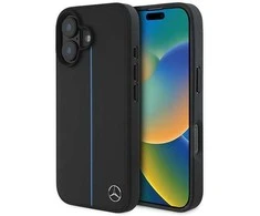 Mercedes MB dėklas telefonui mėlynos spalvos Line Leather MagSafe Apple iPhone 16 Case - dėklas telefonui juodos spalvos