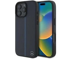 Mercedes MB dėklas telefonui mėlynos spalvos Line Leather MagSafe Apple iPhone 16 Pro Max - Navy dėklas telefonui mėlynos spalvos