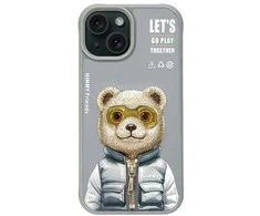 Nimmy Apple iPhone 15 6.1" dėklas telefonui pilkos spalvos Cool&amp;Cute 2.0 Bear
