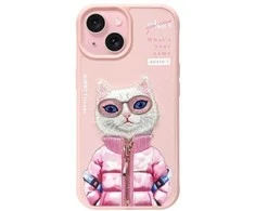 Nimmy Apple iPhone 15 6.1" dėklas telefonui rožinės spalvos Cool&amp;Cute 2.0 Cat