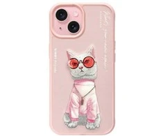 Nimmy dėklas Apple iPhone 15 6.1" rožinės spalvos Glasses Cool Cat