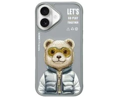 Nimmy Apple iPhone 16 6.1" dėklas telefonui pilkos spalvos Cool&amp;Cute 2.0 Bear