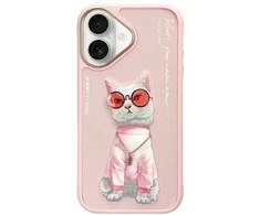 Nimmy Apple iPhone 16 6.1" dėklas telefonui rožinės spalvos Glasses Cool Cat