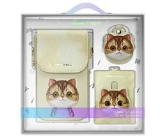 Nimmy Rinkinys 3in1 dėklas telefonui + krepšys + daiktų ieškikliui dėklas telefonui haki spalvos Big Eyed Pet 2.0 Cat