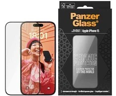Panzer Glass PanzerGlass | Ekrano apsauga | Apple | iPhone 15 | Keramika, Grūdintas stiklas, Polietileno tereftalatas (PET) | Juodas/Skaidrus | Itin platus pritaikymas w. EasyAligner