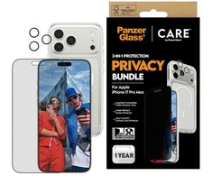 „Panzer Glass CARE by PanzerGlass Flagship Privacy 3in1“ dėklas + privatumo stiklas + lęšis, skirtas „iPhone 17 Pro Max“.