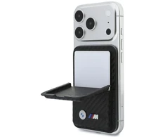 Dėklas Portfel BMW M Carbon Metal Logos MagSafe juoda