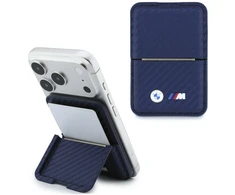 Dėklas Portfel BMW M Carbon Metal Logos MagSafe tamsiai mėlyna