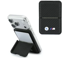 Dėklas Portfel BMW M Carbon Metal Logos MagSafe juoda