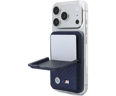 Dėklas Portfel BMW M Carbon Metal Logos MagSafe tamsiai mėlyna