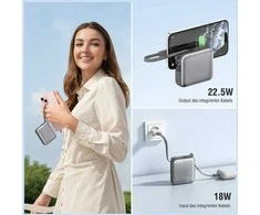 „4smarts Pocket“ dvigubas laidas, 10000 mAh, 22,5 W, su integruotu USB-C laidu