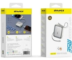 Išorinė baterija Awei AS-181 10000mAh 35W USB-C + „Lightning“/USB-C laidas