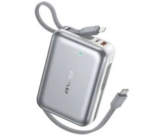 Nešiojamoji baterija Awei C03 20000mAh 45W USB-A/USB-C + Lightning/USB-C laidai, sidabrinė