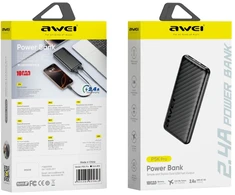 PowerBank AWEI P5K Pro 10000mAh 2xUSB juodos spalvos