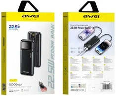 Nešiojamoji baterija Awei PA-91 10000mAh 22.5W PD 2xUSB-C + laidas juodas