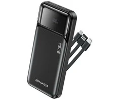 Nešiojamoji baterija Awei PA-91 10000mAh 22.5W PD 2xUSB-C + laidas juodas
