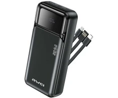 Nešiojamoji baterija Awei PA-93 20000mAh 22.5W PD 2xUSB-C + laidas juodas
