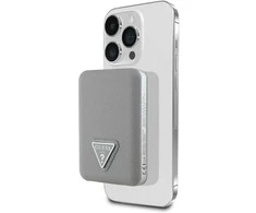 „Guess“ grūdėto trikampio formos išorinė baterija su „MagSafe“ 5000mAh 15W USB-C - rusvai gelsvas