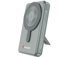 „Verbatim Charge n Go“ 10000 mAh išorinė baterija su magnetiniu belaidžiu stovu, TFT ekranu, 2 USB-C laidu, rutuliniu rutuliuku, 32272
