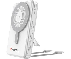 Įkroviklis „Verbatim Charge n Go 10000mAh“ su magnetiniu belaidžiu stovu, TFT ekranu, 2xUSB-C laidu, sidabrinė 32273