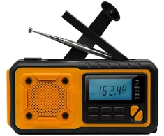 Feegar IPX3 AM/FM avarinis radijas su rankiniu švaistikliu, žibintuvėliu, išorine baterija ir saulės baterija