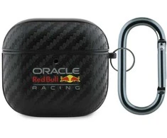 Dėklas Red Bull Raudona Bull Raudona Bull PU Carbon Logo AirPods 4 juodos spalvos