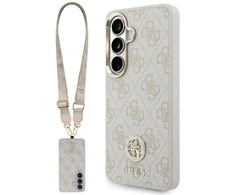 Cg Mobile Sas Rinkinys Dėklas + Smycz Guess 4G Big Rhinestone Triangle Strap MagSafe do Samsung Galaxy S26 rožinė