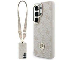 Cg Mobile Sas Rinkinys Dėklas + Smycz Guess 4G Big Rhinestone Triangle Strap MagSafe do Samsung Galaxy S26 Ultra rožinė