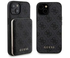 Apple iPhone 15 Guess dėklas + Powerbank MagSafe 4G Metal Logo 5000mAh (GUBPM5P15S4GEMGK) juodos spalvos