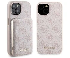 Apple iPhone 15 Guess dėklas + Powerbank MagSafe 4G Metal Logo 5000mAh (GUBPM5P15S4GEMGP) rožinės spalvos