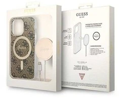 Set Guess GUBPP13LH4EACSW Case+ Charger Apple iPhone 13 Pro dėklas telefonui rudos spalvos 4G Print MagSafe