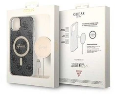 Apple iPhone 14 Guess dėklas 4G Print MagSafe + Belaidis Įkroviklis (GUBPN61H4EACSP) juodos spalvos