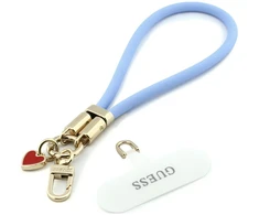 Telefono pakabukas Guess Wrist Strap silikoninis su rašto pakabukais, mėlynas