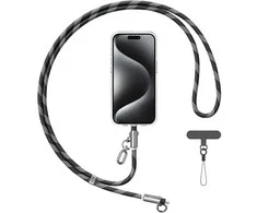 Dėklas Virvelė telefonui su įkrovimo kabeliu Usams SJ745 60W USB-C į USB-C 1.2m juodos spalvos