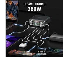 Įkrovimo stotelė 4smarts stalo įkroviklis Lucid GaN DIY 360W 5xUSB-C 1xUSB-A pilka