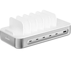 Stacja ładująca 4smarts Team 100W 5xUSB-C su zestawem 6 kabli sidabrinė